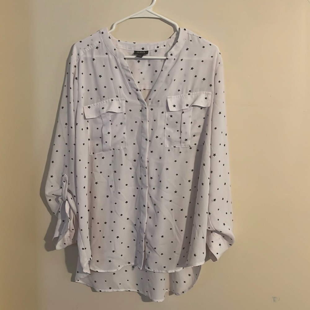 Women’s xl white blouse with black stars Ana